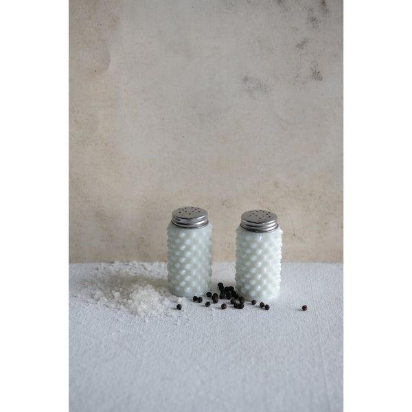 White Milk Glass Salt and Pepper Shakers Set