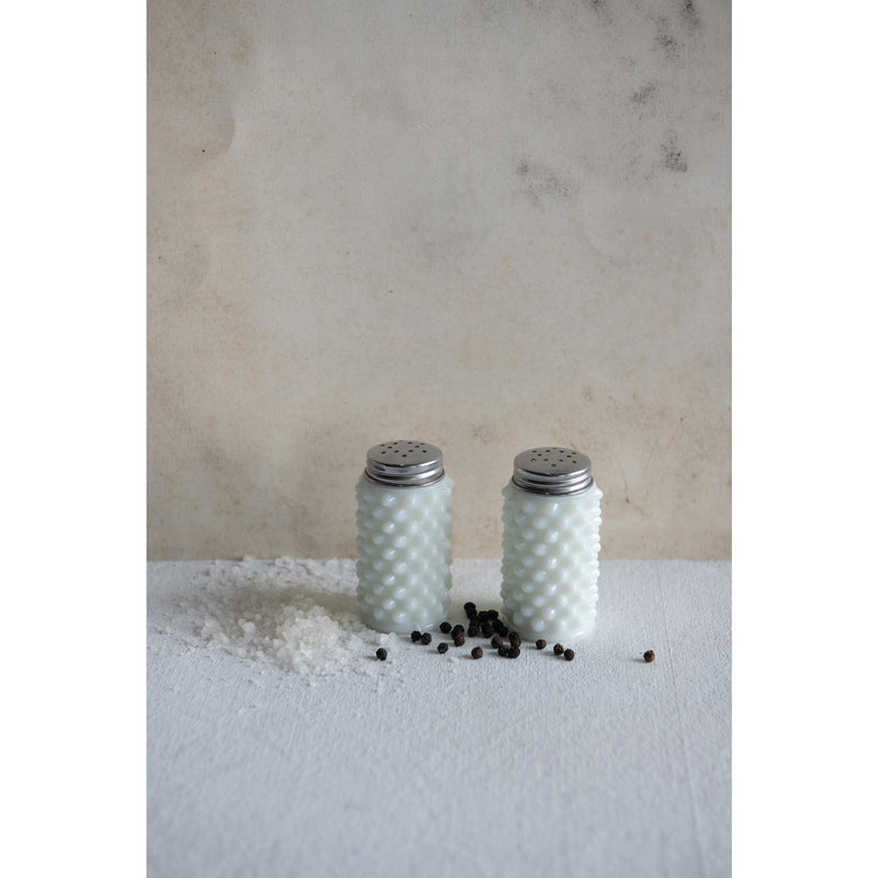 White Debossed Salt and Pepper Shaker Set