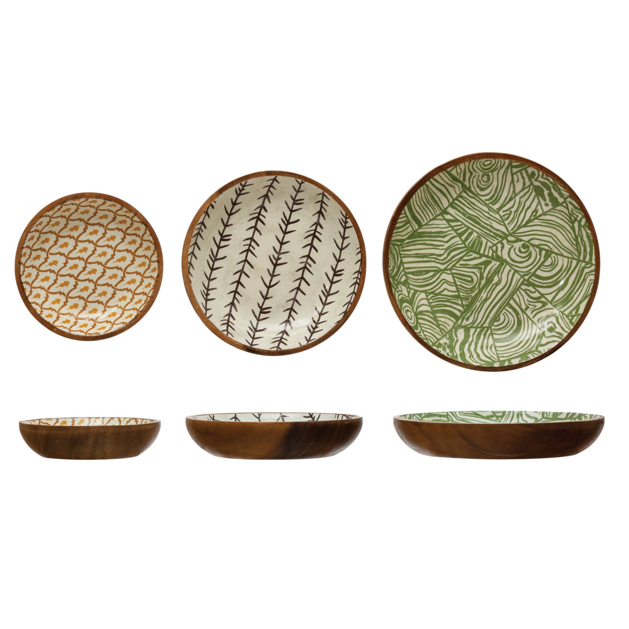 Spring Enameled Acacia Wood Bowls