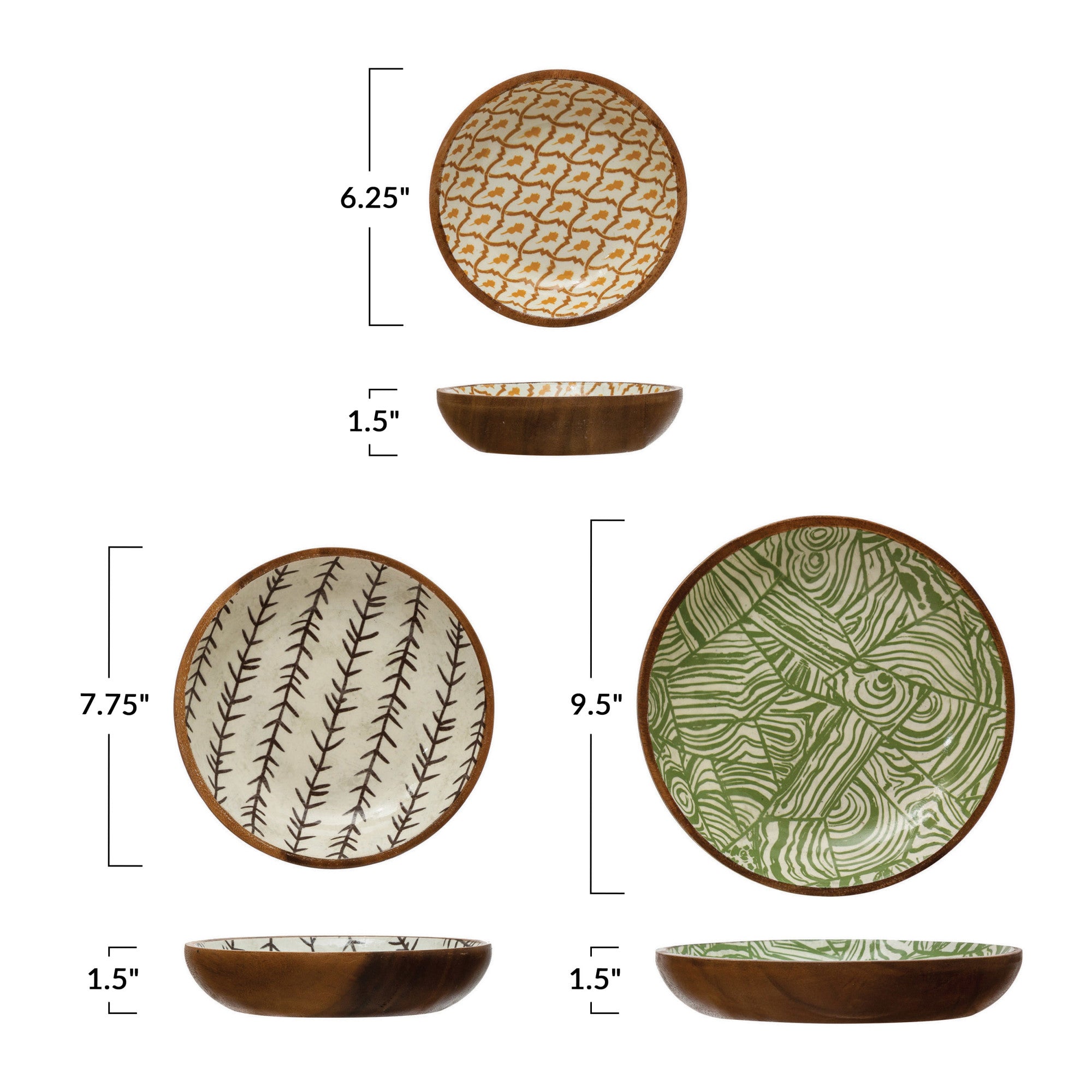 Spring Enameled Acacia Wood Bowls