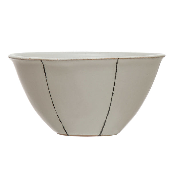Hand-Painted Stoneware Bowl with Stripes