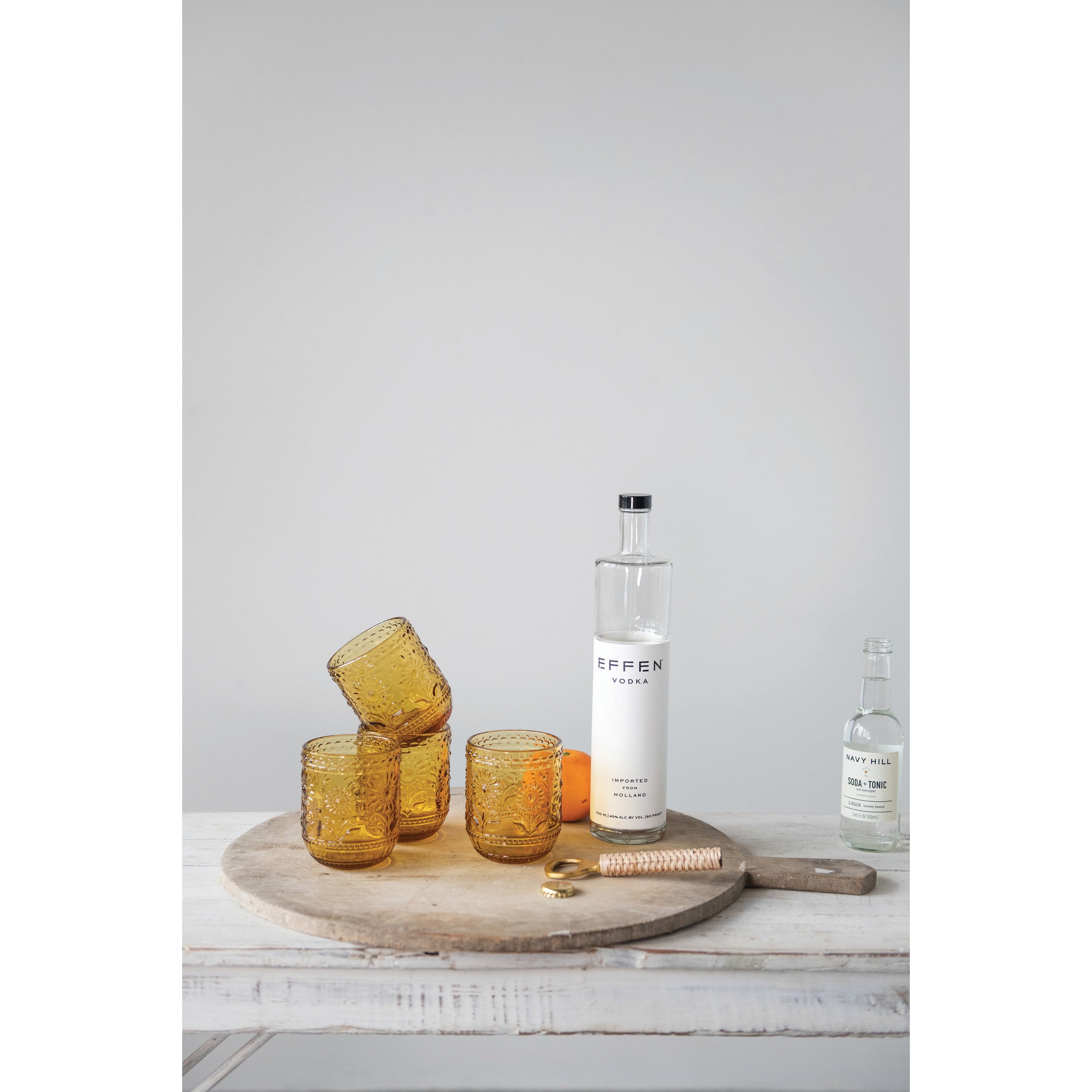 Embossed Amber Drinking Glass