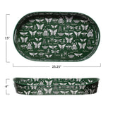 Green Garden Print Metal Tray with Handles
