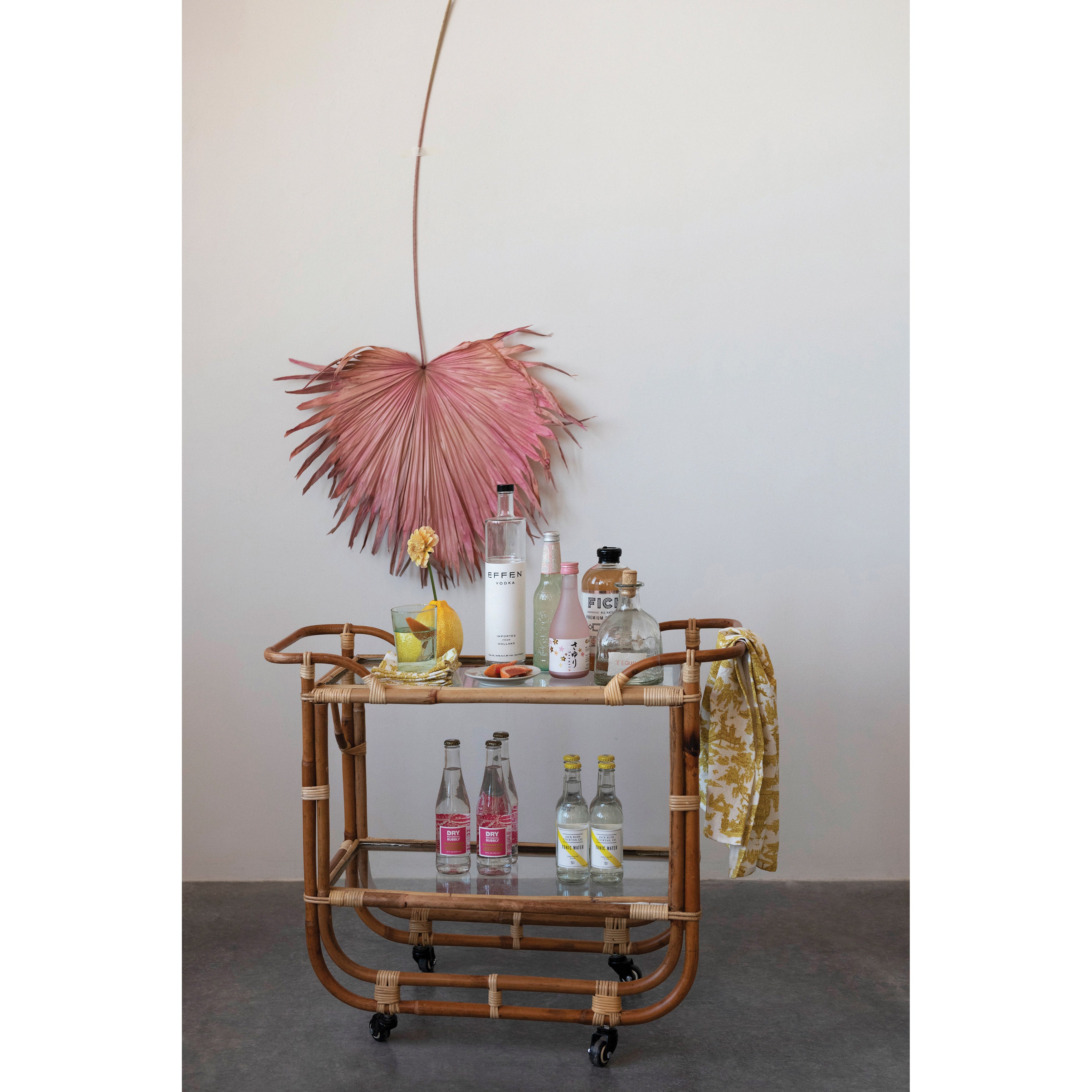 Rattan and Glass Bar Cart
