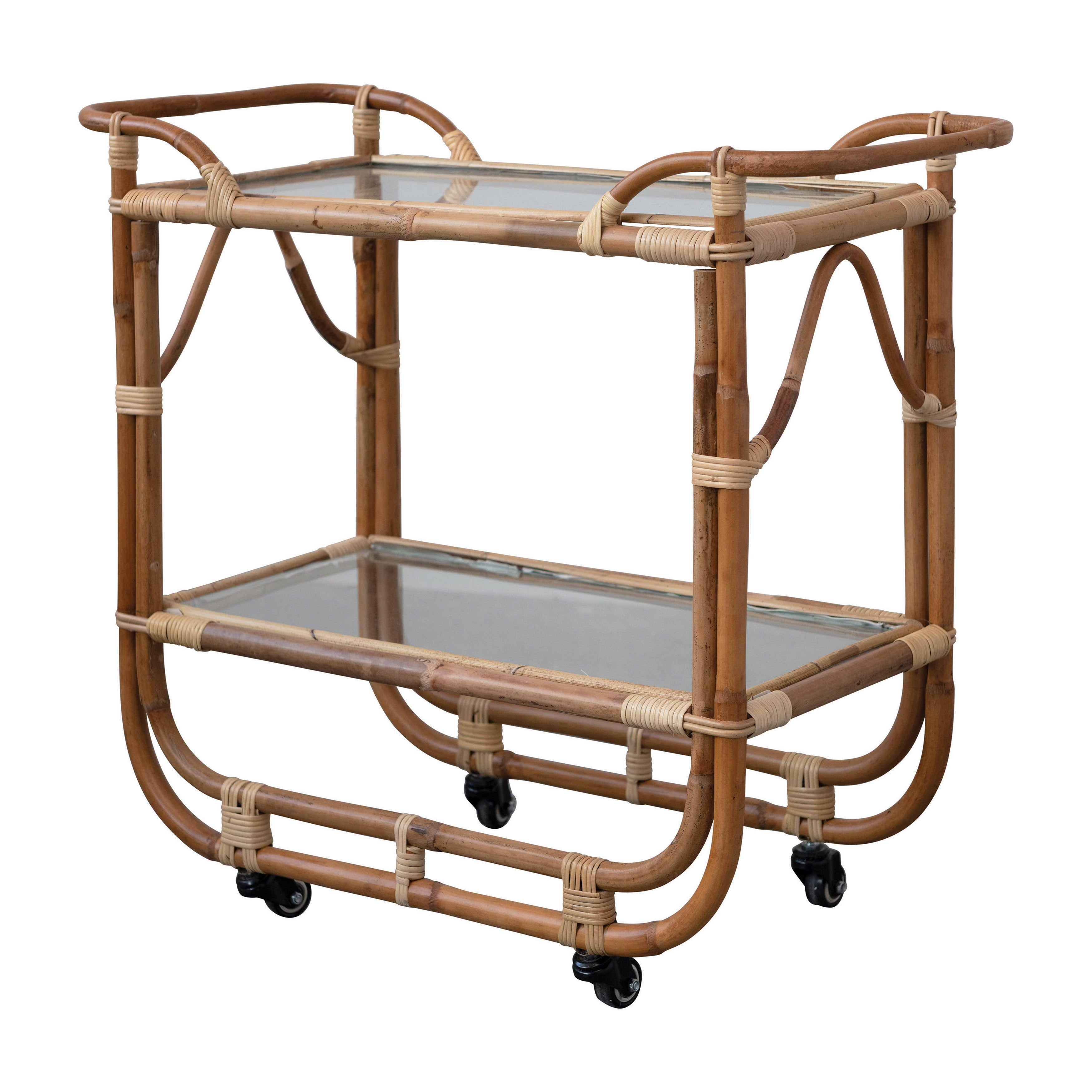 Rattan and Glass Bar Cart