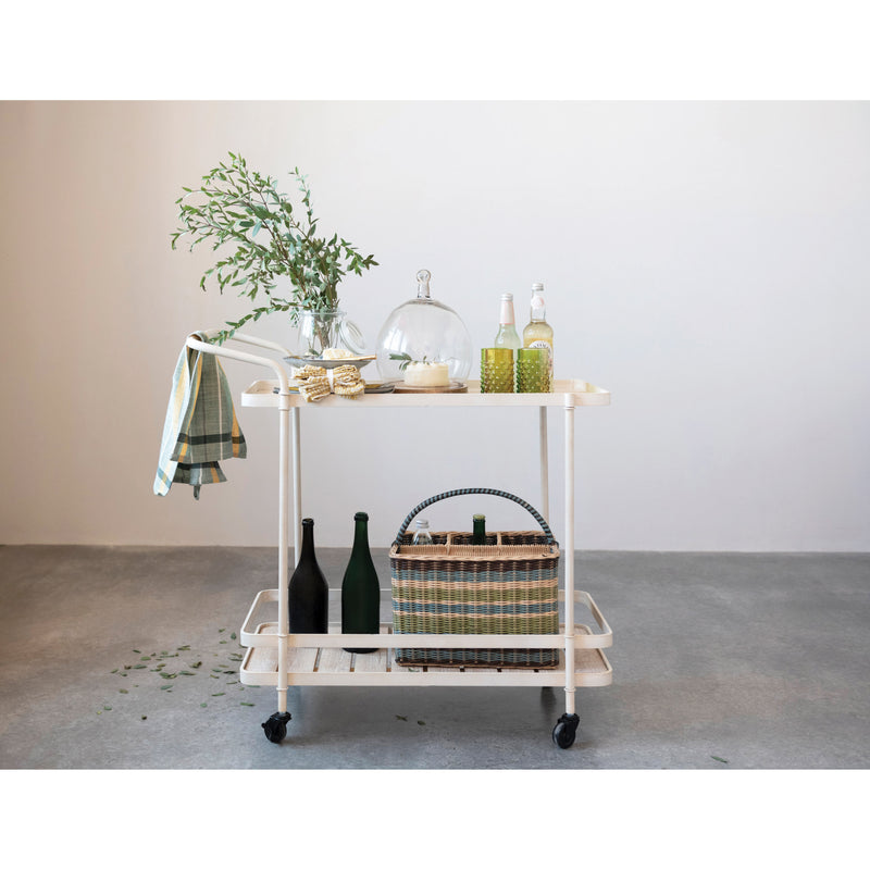 Metal and Fir Wood Bar Cart