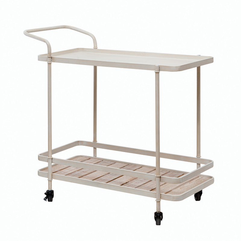 Metal Bar Cart with Fir Wood Slatted Shelf