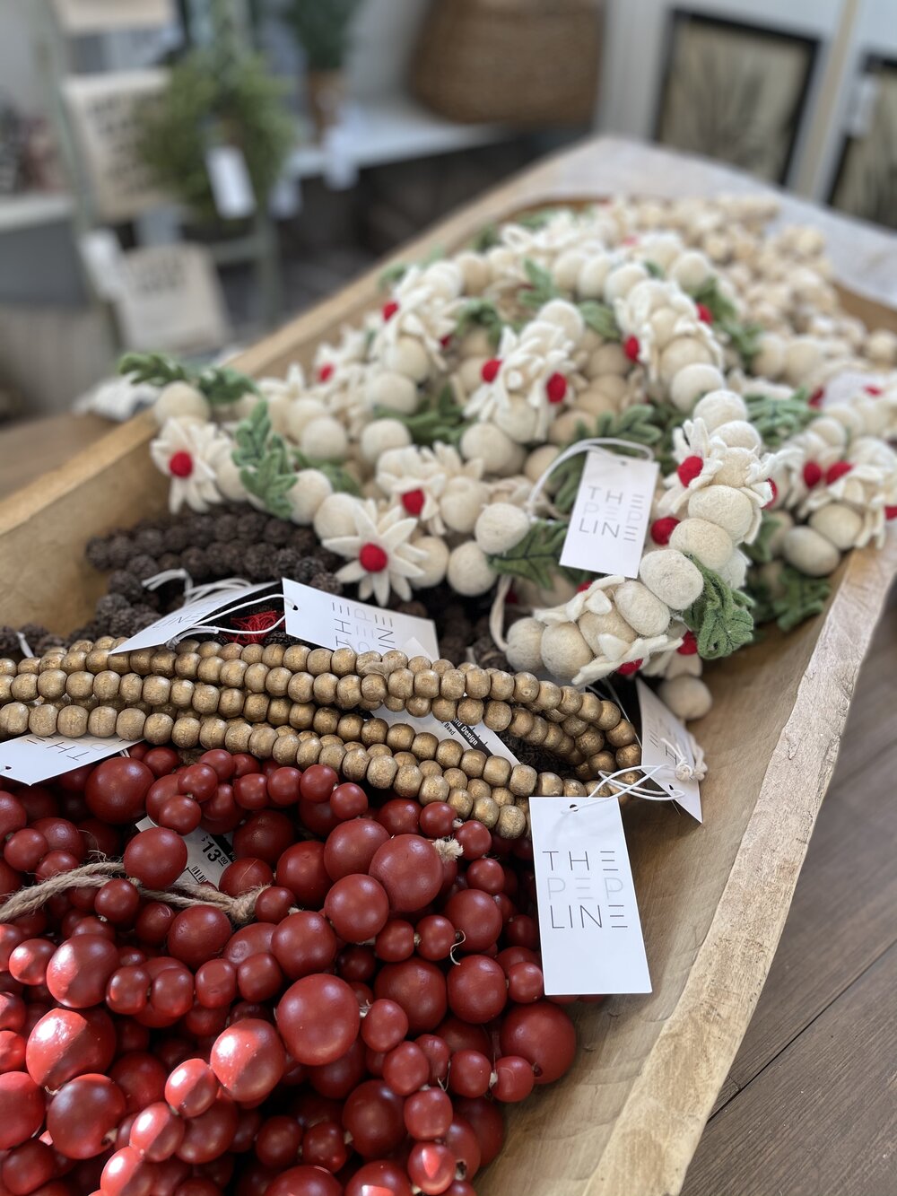 Red Paulownia Wood Bead Garland