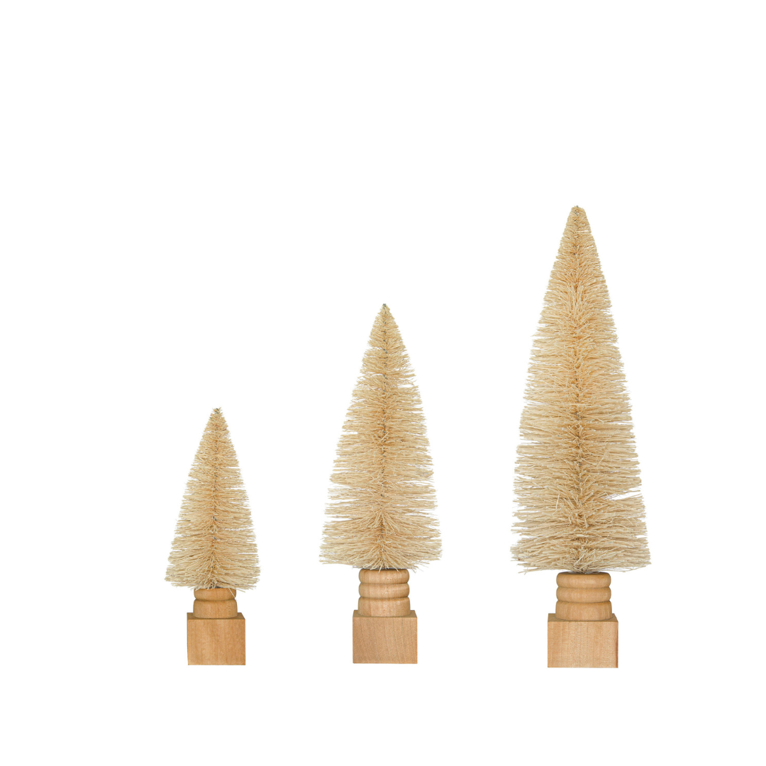 Cream Sisal Bottle Brush Tree with Carved Wood Base