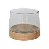 Glass Hurricane Vase with Mango Wood Base