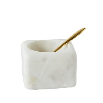 White Marble Pinch Pot with Brass Spoon