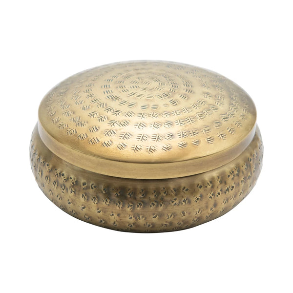 Brass Hammered Round Box