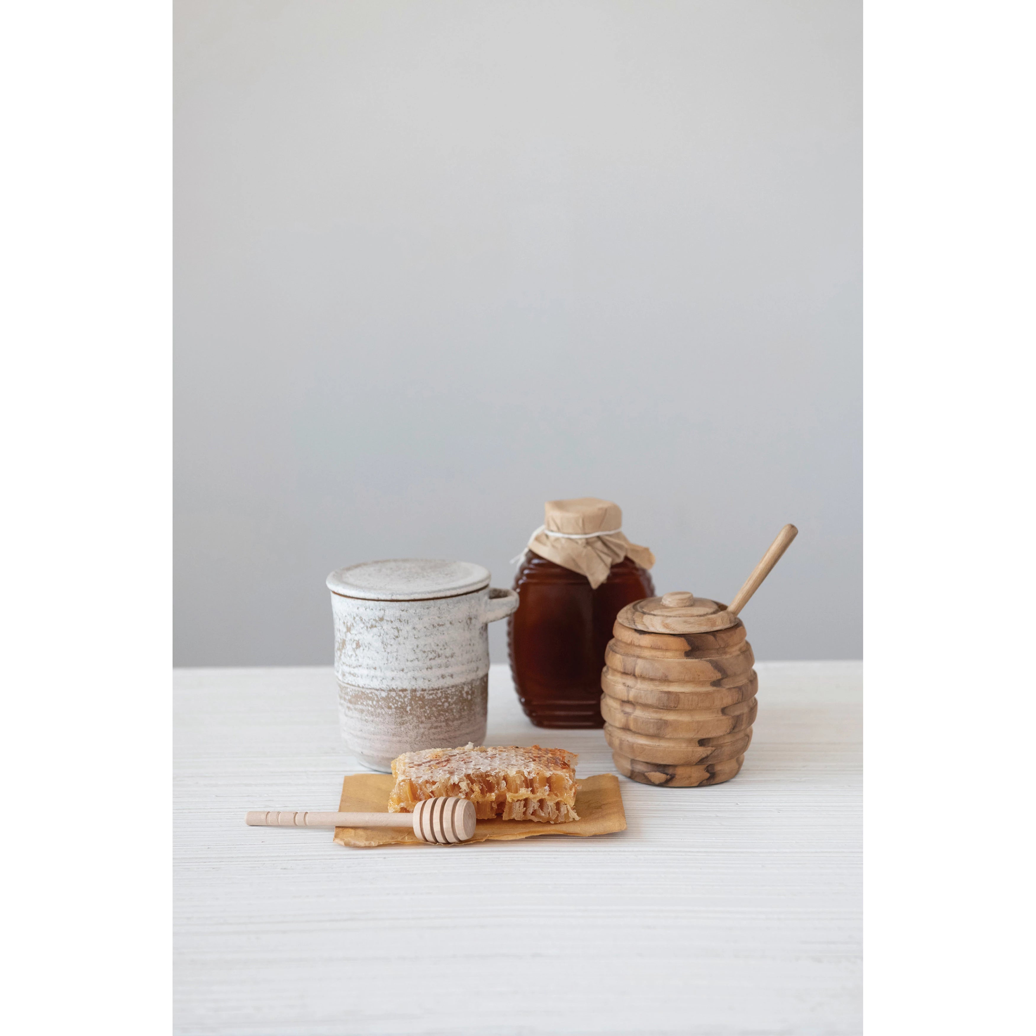 Teakwood Honey Jar