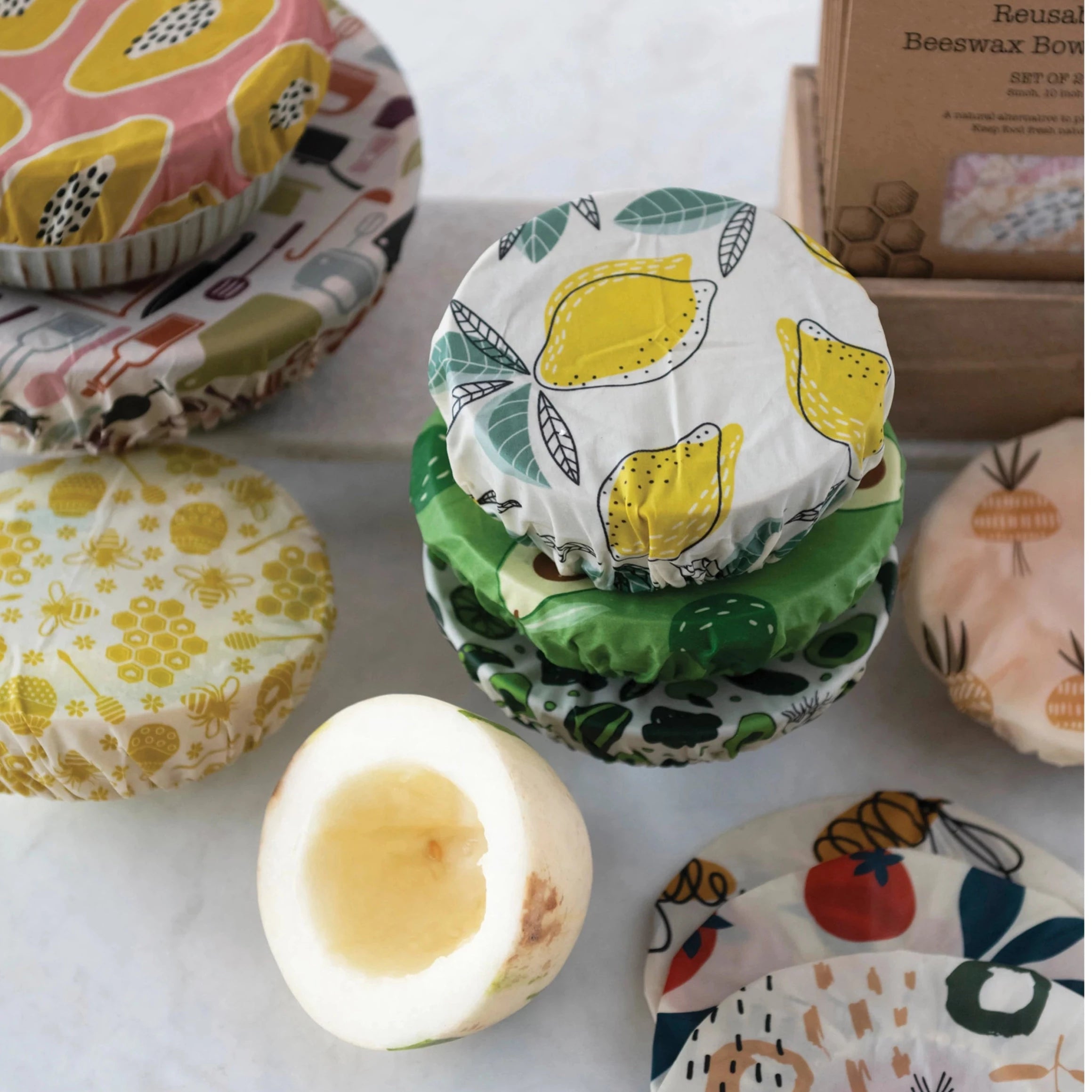 Set of 2 Reusable Beeswax BowlCovers