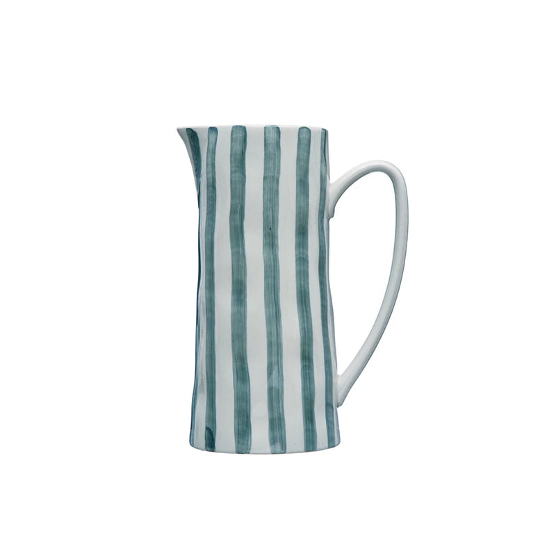 Blue and White Striped Pitcher