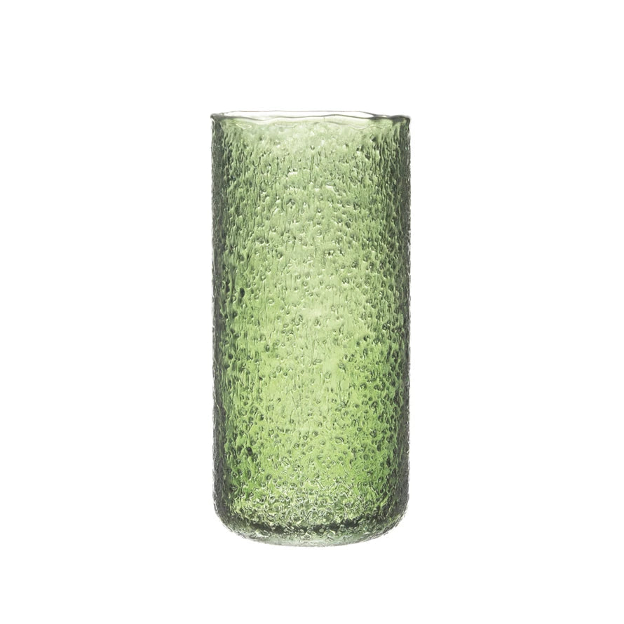 Seeded Green Glass Vase