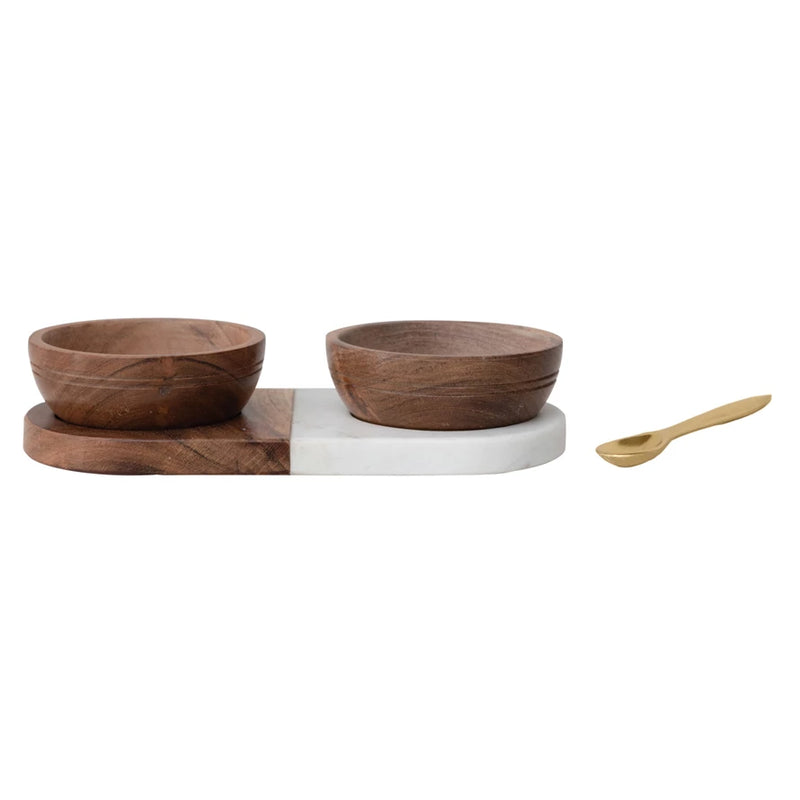 Twin Bowls Serving Set with Spoon