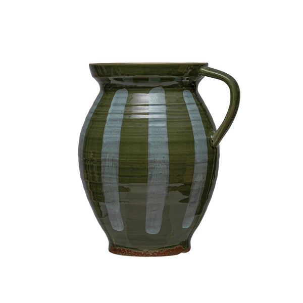 Olive Green Striped Pitcher