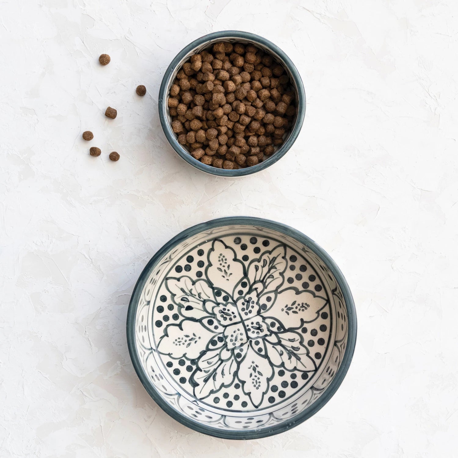 Blue and Cream Painted Pet Bowls