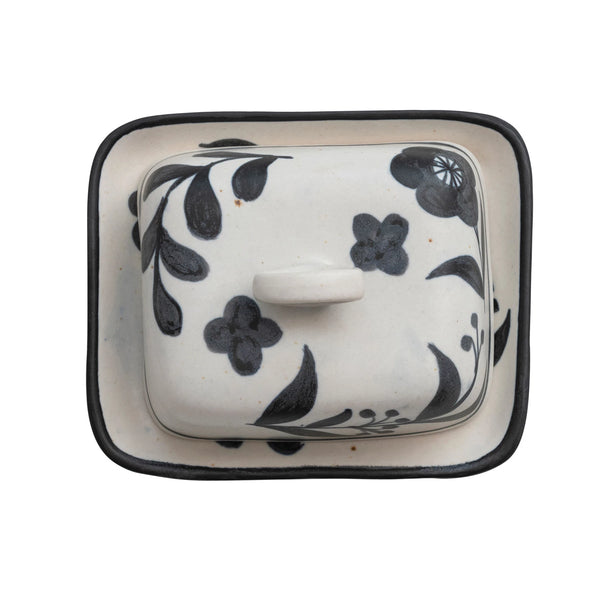 Hand-Painted Floral Design Butter Dish
