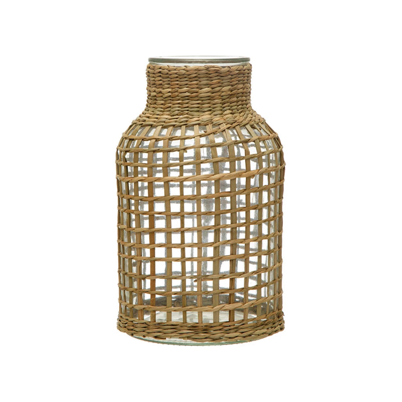 Rattan Wrapped Glass Vase