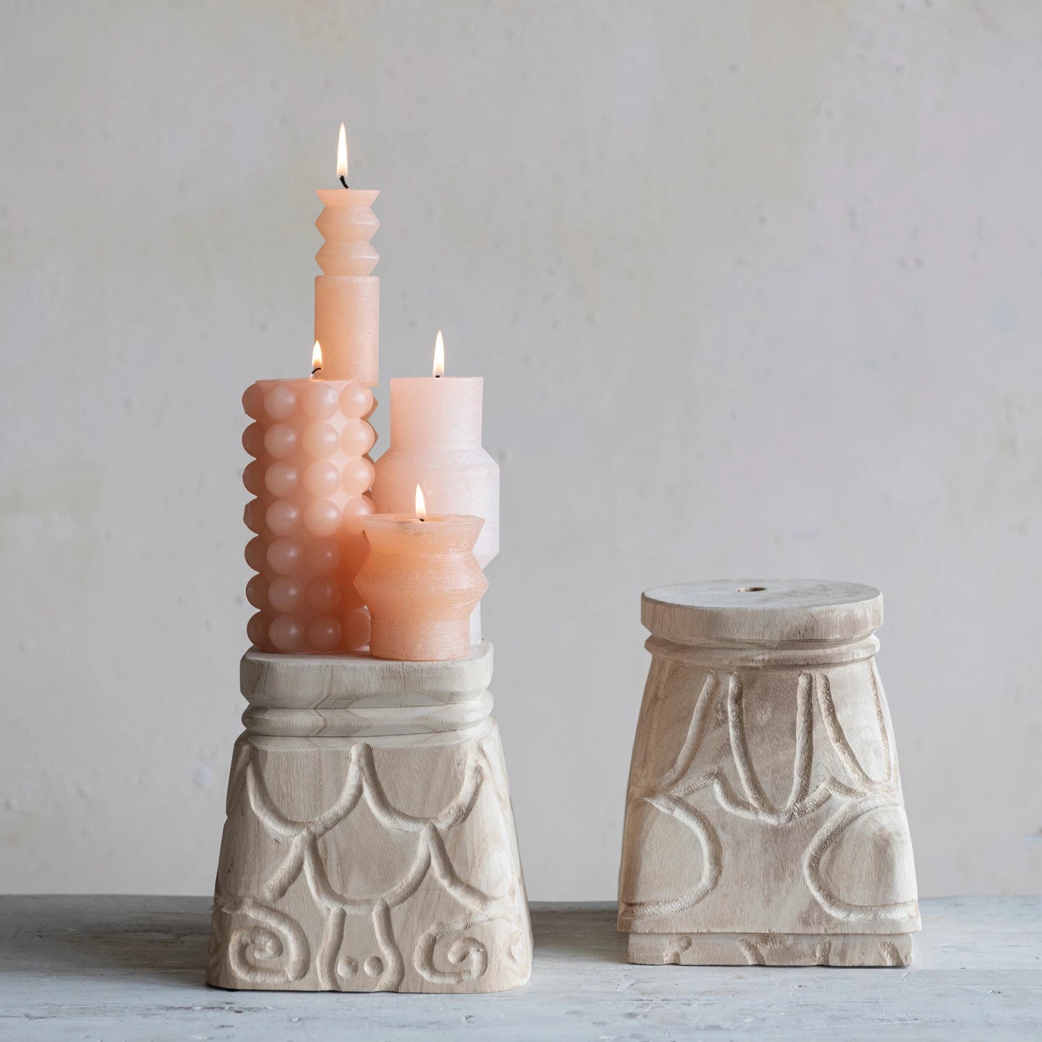 Hand-Carved Paulownia Wood Pedestal