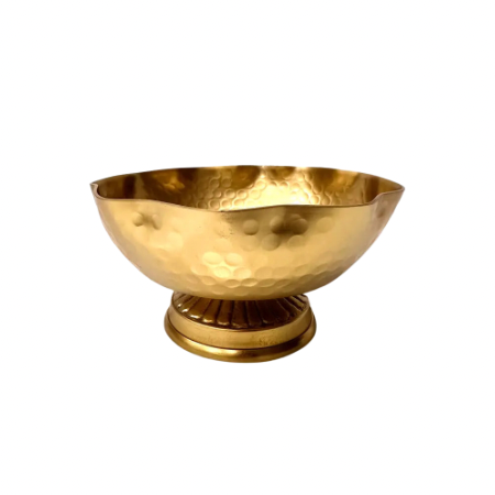 Gold Hammered Curved Pedestal Bowl