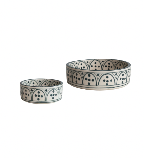 Blue and Cream Painted Pet Bowls