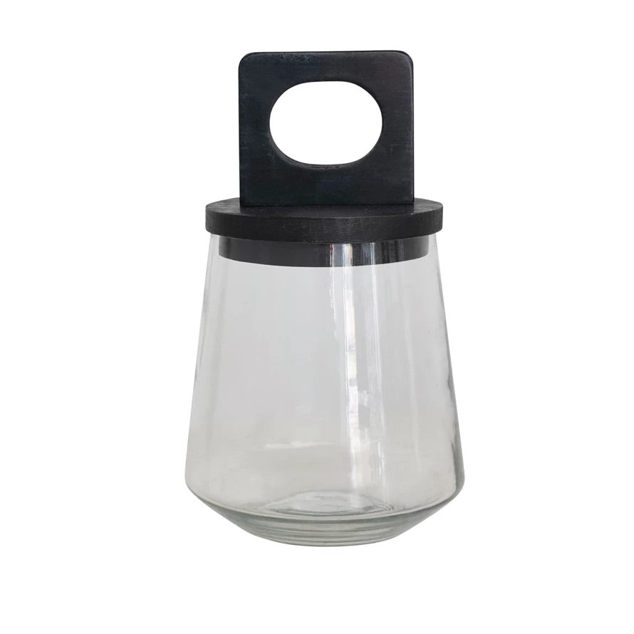 Glass Jar with Black Mango Wood and Marble Lid