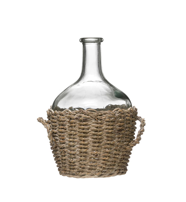 Woven Seagrass and Glass Bottle