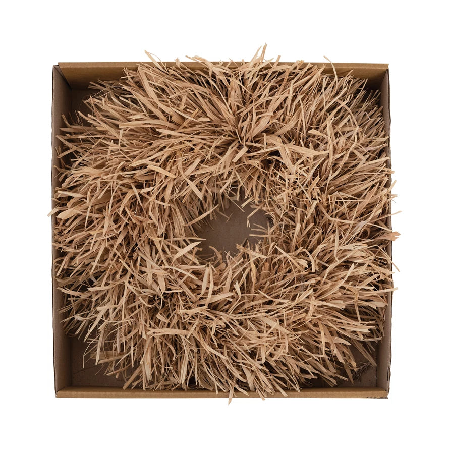 Dried Raffia Wreath With Ribbon
