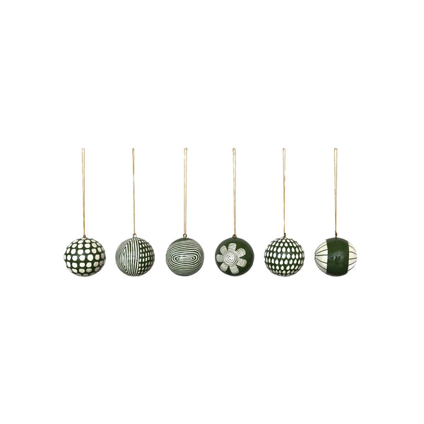 Green Painted Paper Mache Ornaments