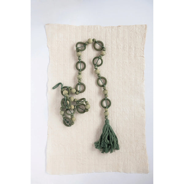 Green Wood Bead Tassel Garland