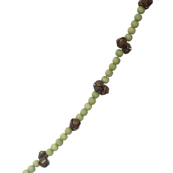 Green Wood Beads and Bells Garland