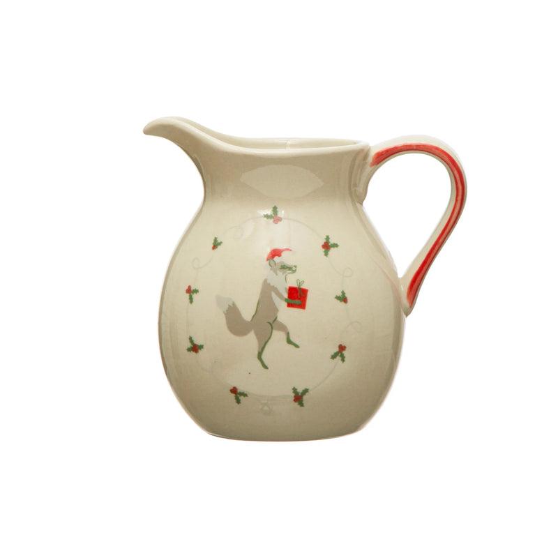 Fox and Holly Stoneware Pitcher