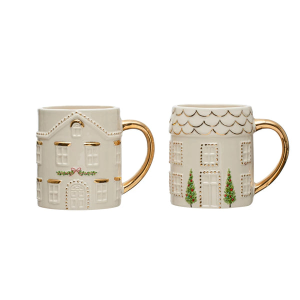 Hand-Painted Stoneware House Mugs