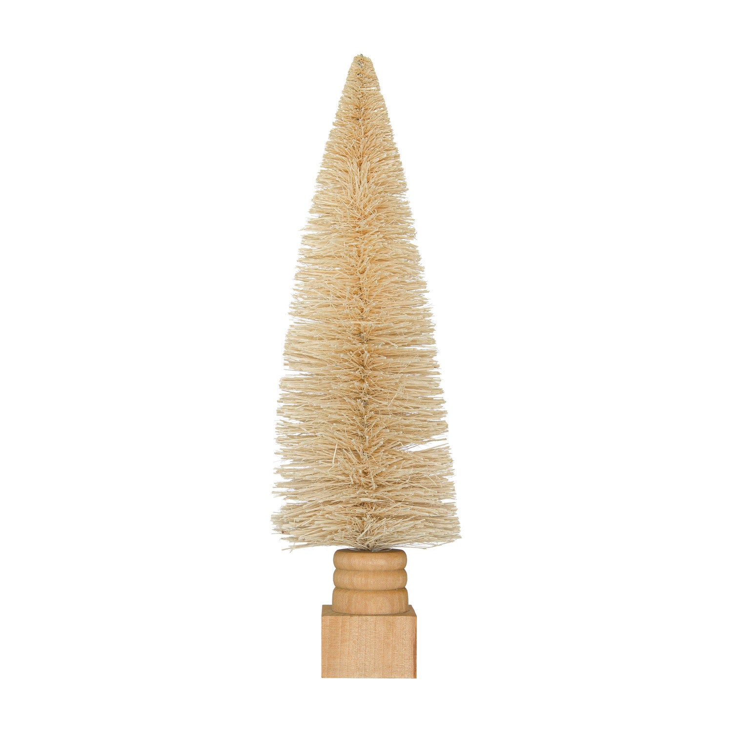 Cream Sisal Bottle Brush Tree with Carved Wood Base