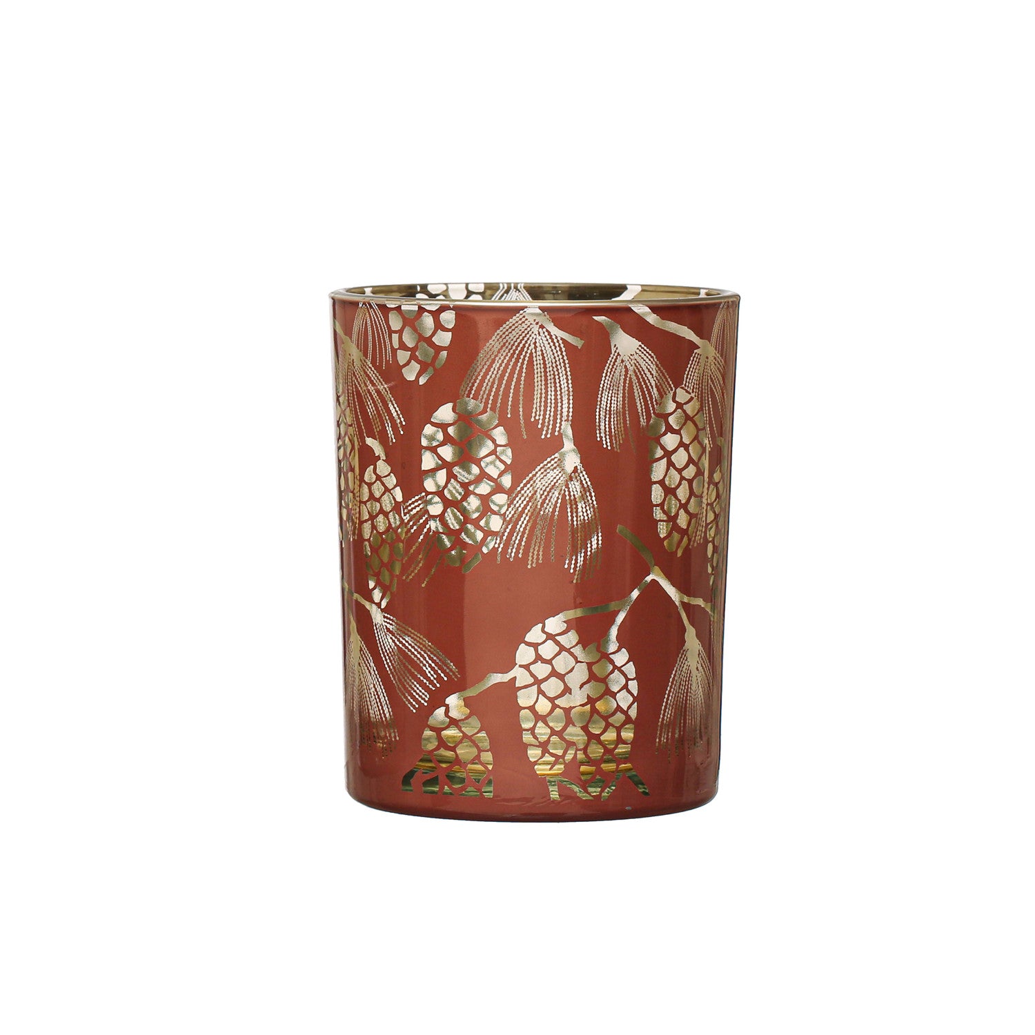 Pinecone Etched Glass Votive Holder